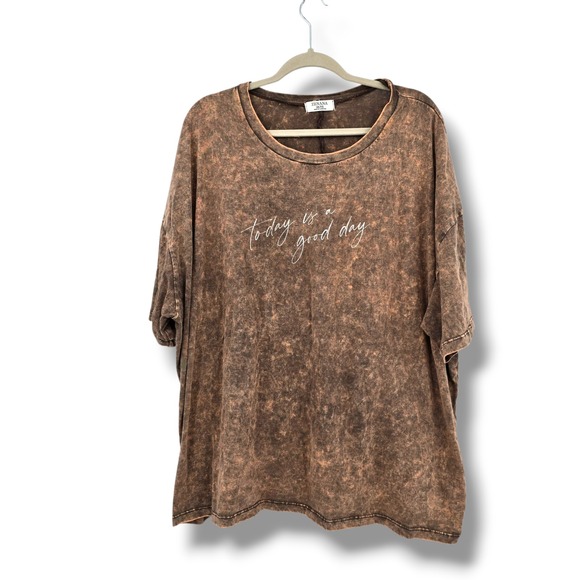Zenana Womens 2X/3X Oversized Graphic T Shirt Today is a Good Day Brown - Picture 1 of 11